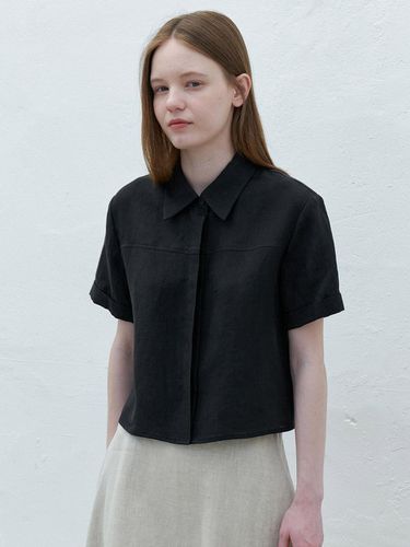 Linen crop blouse - black - AYU - Modalova