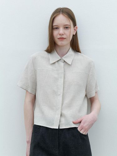 Linen crop blouse - cream - AYU - Modalova