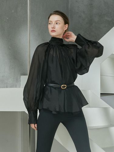 Raglan high - neck sheer blouse - black - cordinary - Modalova