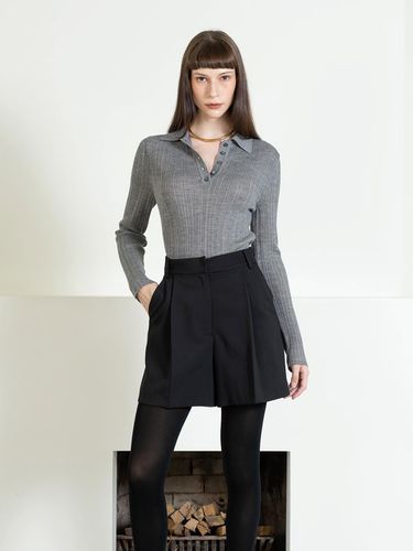 Collared sheer knit top - grey - cordinary - Modalova