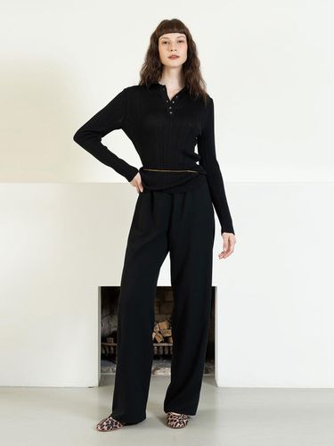 Collared sheer knit top - black - cordinary - Modalova