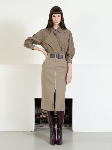 Belted two - way zipper dobby skirt - beige - cordinary - Modalova