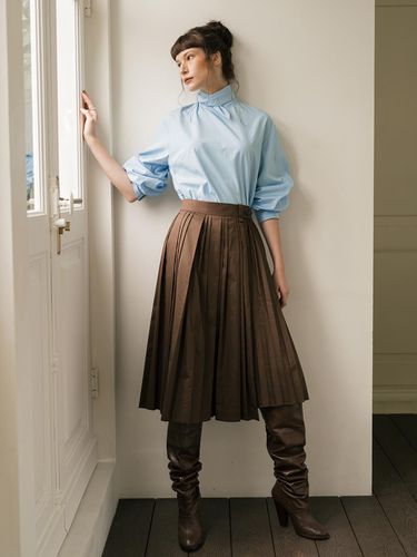 Side accordian unbalanced pleats skirt - brown - cordinary - Modalova