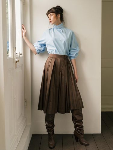 Side accordion asymmetrical pleats skirt - brown - cordinary - Modalova