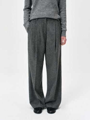 Pleated Wool Wide Tailored Pants [Charcoal] - RIDIFI - Modalova