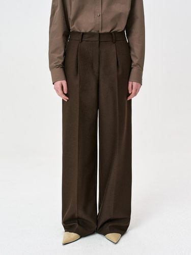 Herringbone Pleated Wide Leg Pants [Brown] - RIDIFI - Modalova