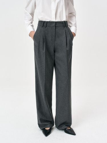 Mid-rise Pleated Wide-leg Poly-rayon Pants [Charcoal] - RIDIFI - Modalova