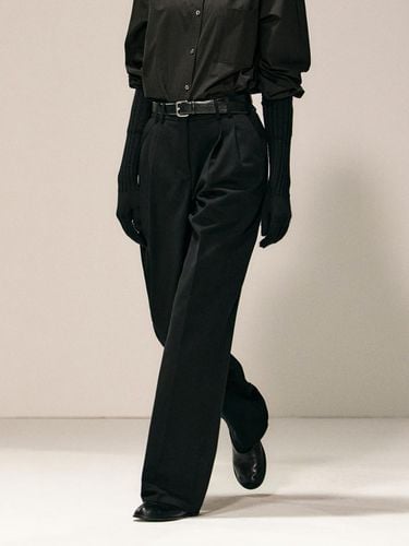 Mid-rise Pleated Wide-leg Tailored Pants [Black] - RIDIFI - Modalova