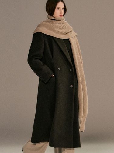 Wool Double-Breasted Pleated Structured Coat [Brown] - RIDIFI - Modalova