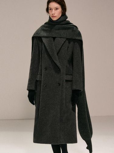 Wool Double-Breasted Pleated Structured Coat [Charcoal] - RIDIFI - Modalova