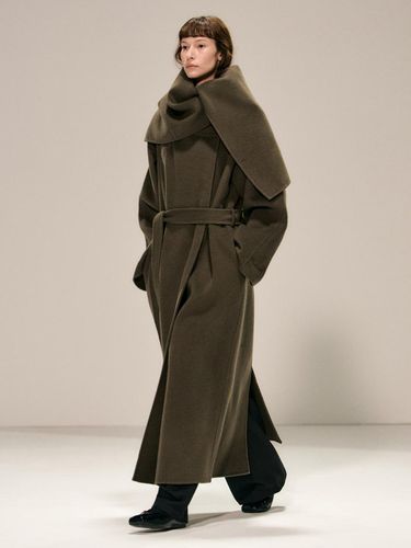 Belted wool 100% draped shawl collar coat (khaki) - RIDIFI - Modalova