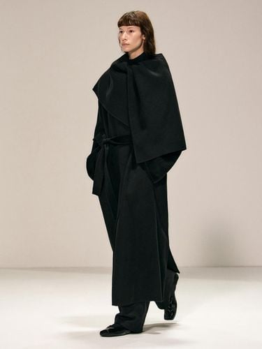 Belted Double-Breasted Shawl Collar Wool Coat [Black] - RIDIFI - Modalova