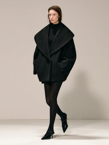 Shawl Collar Cocoon Silhouette Wool Coat [Black] - RIDIFI - Modalova