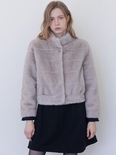 Eco fur high neck jacket _ Gray - JMARK New York - Modalova