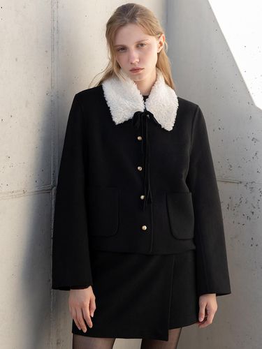 Fur collar wool hand made jacket _ - JMARK New York - Modalova