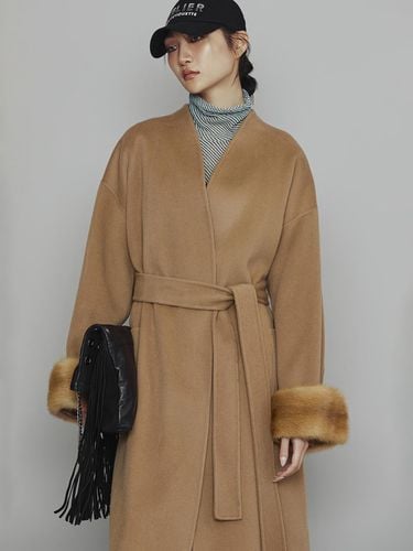 Atelier] Handmade Detachable Belt Long Coat Brown - LUCKY CHOUETTE - Modalova