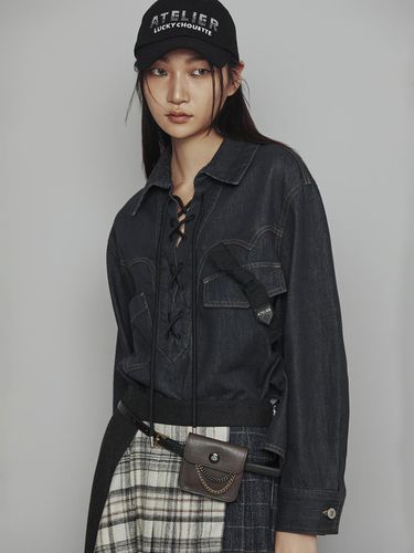 Atelier] String Decoration Denim Shirt (dark - LUCKY CHOUETTE - Modalova