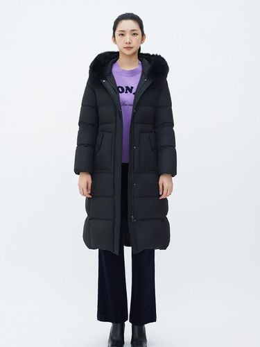 Fur hooded down belted long coat (BJHJY7630) - BESTI BELLI - Modalova