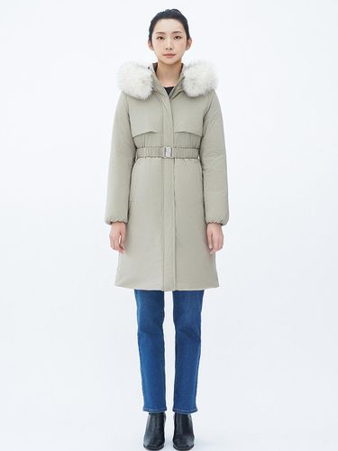 Fur hooded down belted long coat (BJHJY7626) - BESTI BELLI - Modalova