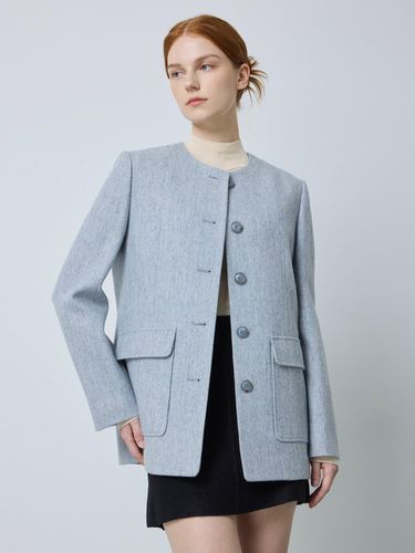 Collarless Herringbone Wool-blend Hip-length Jacket [Light Blue] (LB_C244MSF036) - CC collect - Modalova