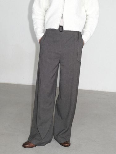 Belted Herringbone Wide Pants - 2 Colors - LOEUVRE - Modalova