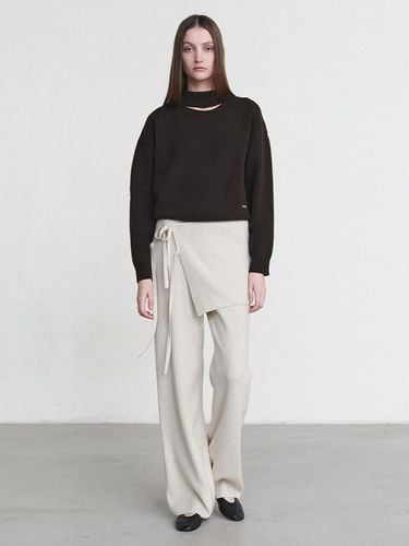 Layered Wrap-Skirt Set Knit Pants - LOEUVRE - Modalova