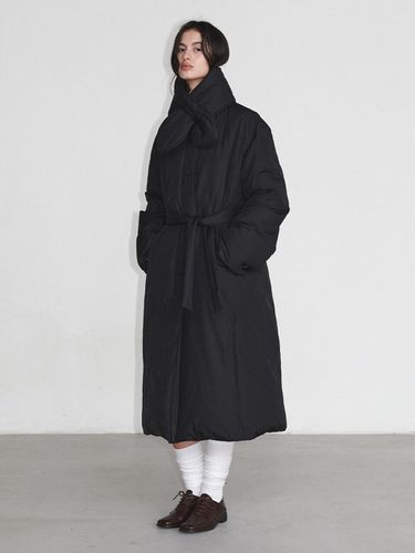 Muffler Set Belted Down Coat - Black - LOEUVRE - Modalova