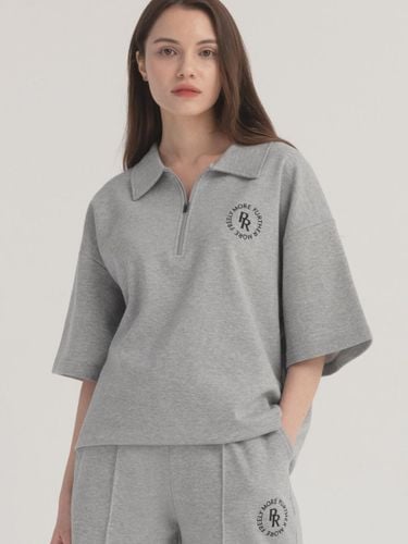 Circle logo half zip-up collar overfit top_melange - PIANER - Modalova