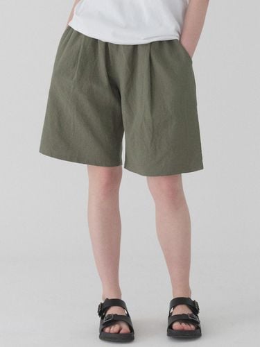 Comfortable linen one-tuck bermuda pants (Khaki) - PIANER - Modalova