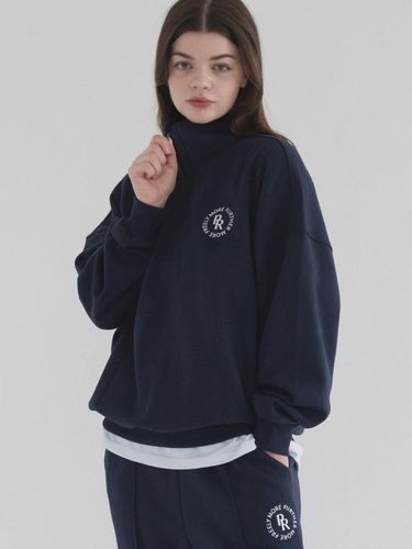 Circle Logo Half Zip-Up Oversized Fit Sweatshirt (Navy) - PIANER - Modalova