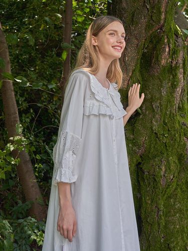 Gemma Three-Quarter Sleeve Dress -White - ULLALA PAJAMAS - Modalova