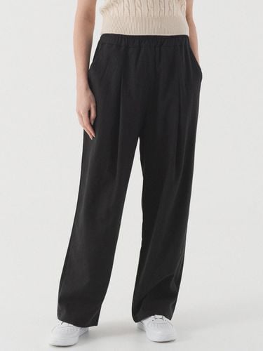 Comfortable linen one-tuck wide pants (black) - PIANER - Modalova