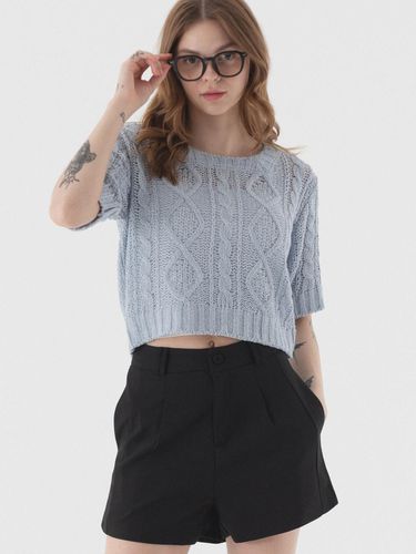 See-through Punching Bookle Short-Sleeved Knitwear - PIANER - Modalova