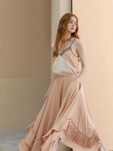 Bias Cut Trim Pleated Asymmetric Skirt_APRICOT - CAHIERS - Modalova