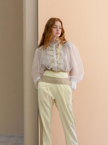 Ruffle Waistband Color - block Pants - CAHIERS - Modalova