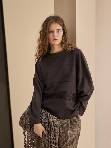 Tweed Color Block Loose Fit Sweater - CAHIERS - Modalova