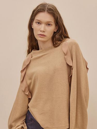 Raglan Sleeve Loose Fit Ruffle Sweater_BEIGE - CAHIERS - Modalova