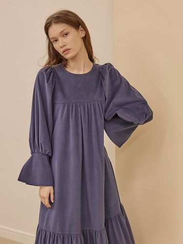 Corduroy Oversized Fit Tierd Dress_PURPLE NAVY - CAHIERS - Modalova