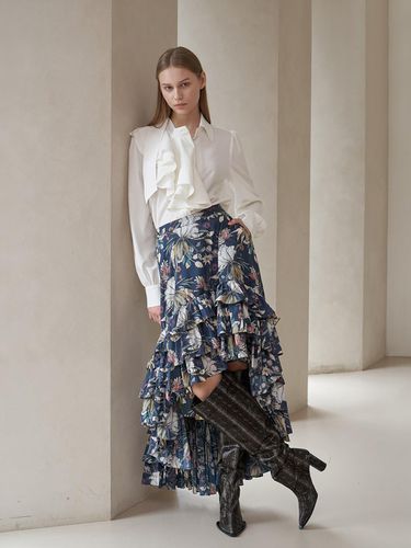 Flower unbalanced ruffle tiered long skirt - CAHIERS - Modalova