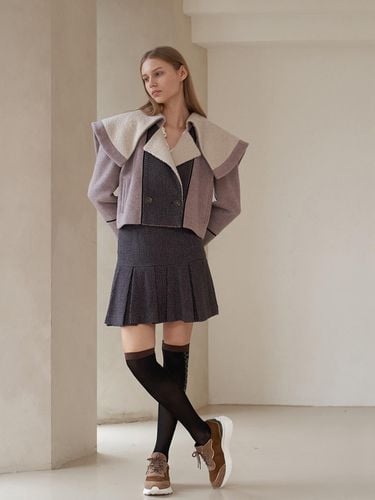 Checkered Pleats Mini Skirt_English Violet - CAHIERS - Modalova