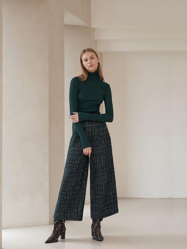 Color trim checkered wide wool pants - CAHIERS - Modalova