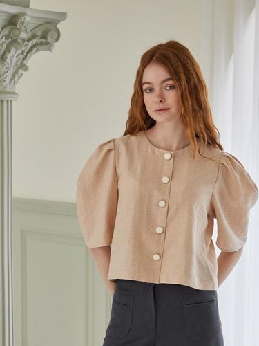 CAHISIENNE] Puff Sleeve Loose Crop Linen Jacket - CAHIERS - Modalova