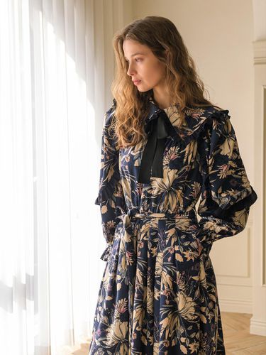 Flower Paisley Print Corduroy Frill Ribbon Dress - CAHIERS - Modalova