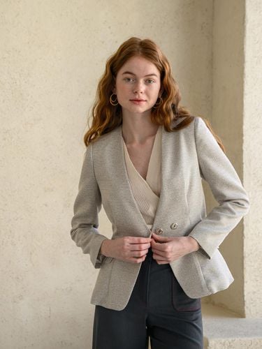 CAHISIENNE] Slim Fit V Tweed Jacket - CAHIERS - Modalova