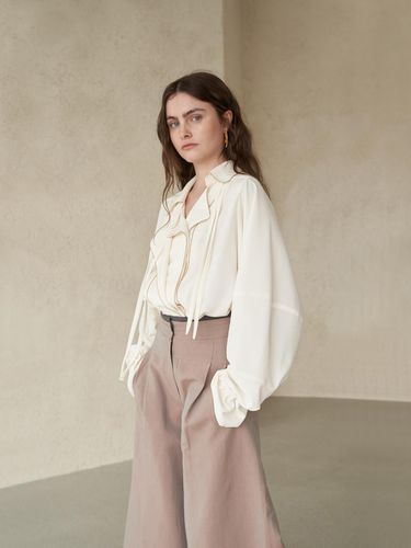 Waist coloring linen wide pants_light brown - CAHIERS - Modalova