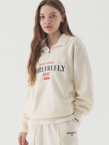 Slogans Oversized Fit Semi Zip-Up Sweatshirt (crea - PIANER - Modalova