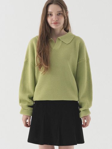 Open Collar Oversized Fit Hatchet Knitwear (GREEN) - PIANER - Modalova