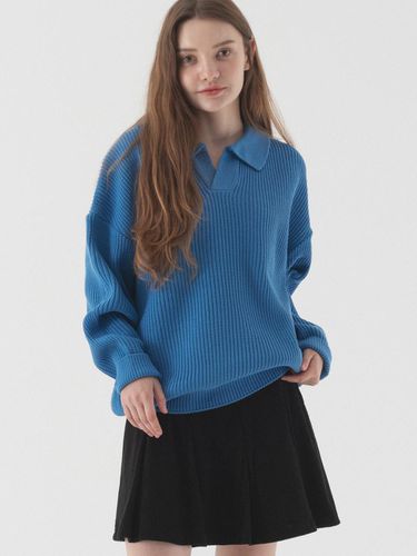 Open Collar Oversized-Fit Hatchet Knitwear (Cobalt - PIANER - Modalova