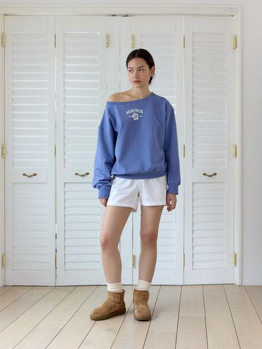 Beach flower off shoulder sweatshirt_blue - cttn - Modalova