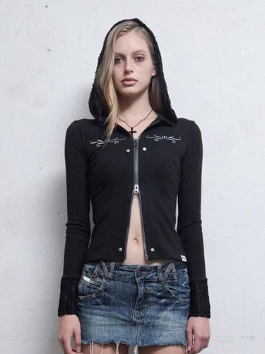 Lace Embroidery Hooded Zip up [] - HILLDA - Modalova